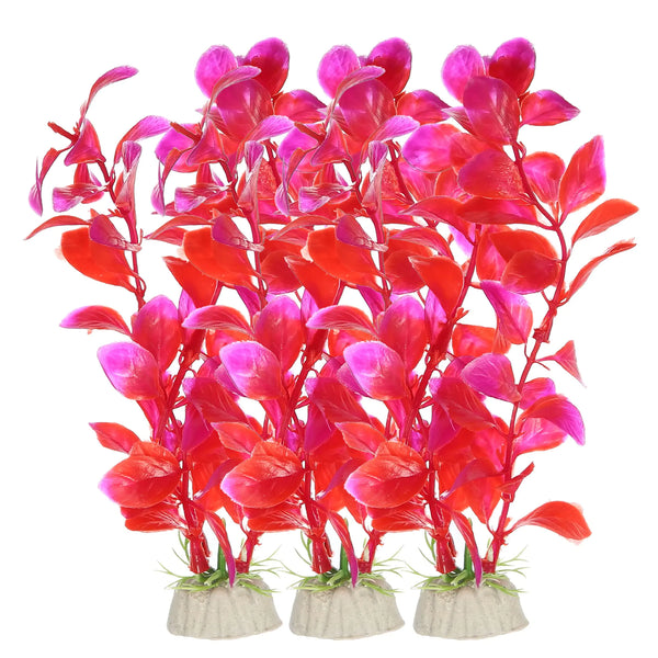 VOCOSTE 3 Pcs Fish Tank Aquarium Decorations Artificial Plants Plastic Artificial Water Plants for Aquarium Red 7.28"